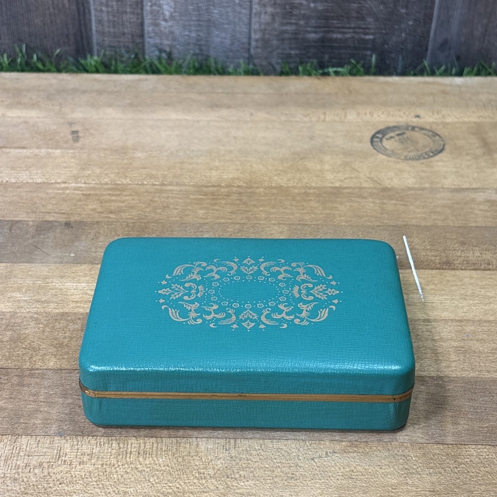 Vintage Farrington Genuine Texol Jewelry Box Teal Turquoise 1950s 60s USA